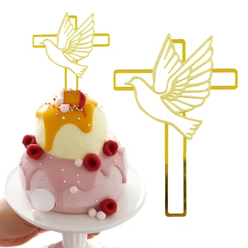 1PC Balandžio tortas Įdėkite tortą Topper Krikšto tortas Žavesys Akrilo gimtadienio vakarėlis Kryžius Šventosios Komunijos dekoravimo tortas Topper