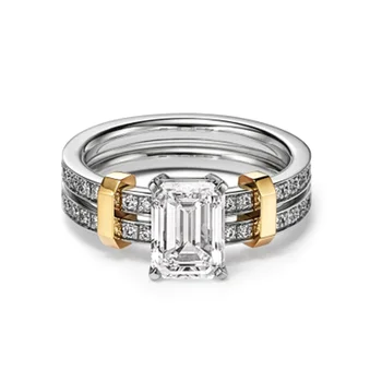 2023 Nauji papuošalai Aukščiausios klasės prekės ženklo dvigubas brangakmenio žiedas Mada Blizgantis akinantis aukso ir sidabro spalvų derantis sužadėtuvių žiedas