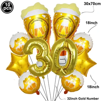 30-ojo gimtadienio dekoracijos vyrams moterims 30 metų jubiliejaus dekoras 40-ojo gimtadienio vakarėlis Alaus taurė Balionas 32Inch auksinio skaičiaus balonas