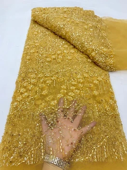 Afrikos tinklelis Blizgučiai 5Yards Karoliukais siuvinėtas nėriniuotas audinys Tiulio vestuvinė suknelė moterims audiniai siuvimo metrų audinys DP0124