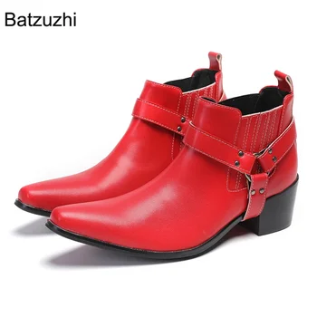Batzuzhi vyriški batai 6,5cm kulniukai aukštos prabangos kaubojiški odiniai batai vyrams sagtis Smailus pirštas Mados vakarėlis, Verslo batai Vyras