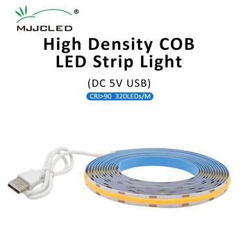 COB LED juosta USB DC 5V 8MM PCB 320LEDs / M 1M 1.5M 2M 2.5M 3M Didelio tankio CW WW NW FCOB LED linijinis apšvietimas kambario destrukcijai