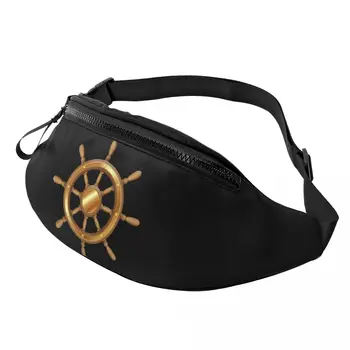 Cool Nautical Anchor Boat Wheel Fanny Pack Women Men Sailor Adventure Crossbody Waist Bag for Hiking Phone Money Pouch