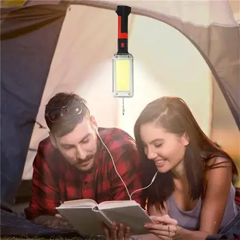 Darbo šviesa Nešiojama lempa Kablys Magnetas Kempingo lempa Aukšta žema COB USB įkraunama 18650 žibintuvėlis Darbinis atsparumas vandeniui