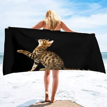 Juokingas katės paplūdimio rankšluostis Negabaritinis mielas katinas Kačiukas Art Kitty paplūdimio rankšluosčiai, Greitai sausas Sand Free Sugeriantis minkštas vonios kambario baseino rankšluosčiai