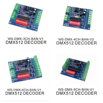 Karšta DC12V DMX512 3CH 4CH 6CH 8CH RGB RGBW kanalo valdiklis DC5V-24V DMX dekoderis, skirtas SMD 5050 2835 3828 LED juostinei šviesos juostai
