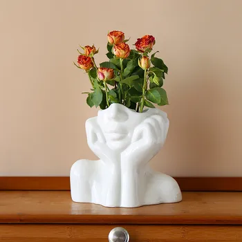 Keraminė vaza Šiaurietiško stiliaus smakras Besiilsinčios moterys Formavo šiuolaikinę gėlių hidroponiką Puodo ornamentas Stalinis sodas Namų/biuro dekoravimas