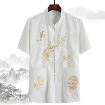 Patogūs kiniški marškiniai Vyriški kinų tradiciniai lininiai tango marškiniai su rankine plokštele sagtimi Dizainas Rytietiškas patogiam