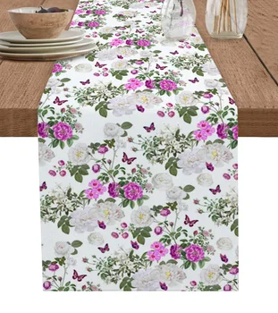 Vintažinės gėlės drugelio stalo bėgikas Atostogų virtuvė Kavos staltiesė Vestuvės Namų dekoravimas Stalas Bėgikas