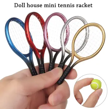 1 Komplektas 1/6 1/12 Miniatiūrinis sportinis teniso modelis Vaikų sodas Mini teniso raketė ir kamuoliukas Dovanų lėlių namelis