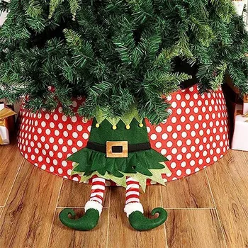 1 PCS medis Elfo apykaklė su PC lentomis Elfo kojos medžio žiedo dugno apdaila Mielas medžio stovas Viršelis Atostogų reikmenys Namų dekoras