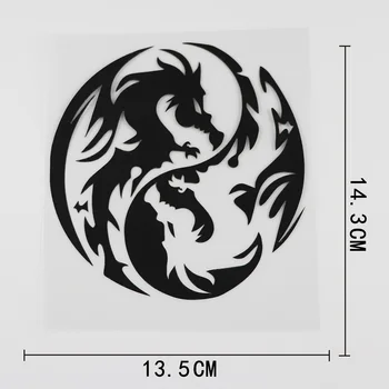13.5CMX14.3CM Kūrybiškumas Mielas drakonas Yin Yang Fantasy Vinilo automobilio lipdukas Lango kėbulo išorės apdaila