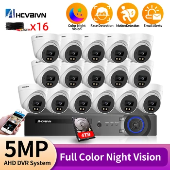 16CH 6IN1 hibridinis DVR Pagrindinis vaizdo stebėjimo kameros Komplektas 5MP spalvoto naktinio matymo apsaugos kupolas AHD kamera Vaizdo stebėjimo sistema P2P