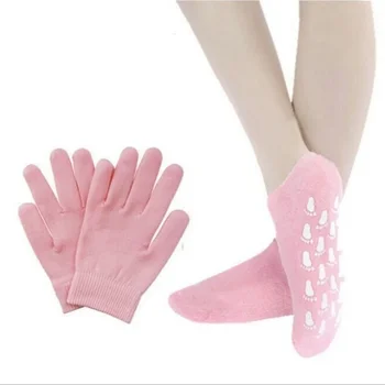 1Pair Daugkartinio naudojimo SPA gelinės kojinės ir pirštinės, drėkinamasis balinimasis, šveičiamasis aksomas, glotnus grožis, rankų pėdų priežiūros silikoninės kojinės
