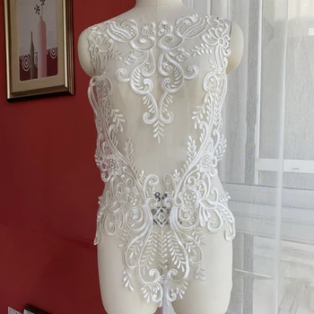 1Piece nėrinių aplikacija Dramblio kaulo baltumo motyvai Apdaila Vestuvinė suknelė Siuvinėjimas Siuvimo amatas DIY 67x44cm