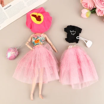 1Set Doll Dressing Fashion Pink Yarn Dress Set Princess Dress Girl Gift Dress Bag Hat