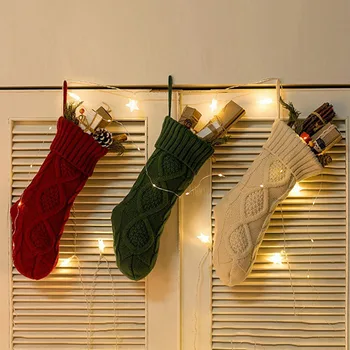 1Vnt Vilna Megztos kalėdinės kojinės Deimantinės juostelės Nėrimo dovanų maišeliai Kalėdų senelio kojinės Kalėdų eglutės židinys Kabantis papuošimas