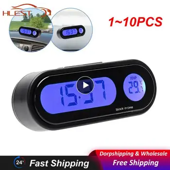 1~10PCS Mini automobilis Automobilis Skaitmeninis laikrodis Automatinis laikrodis Automobilių šviečiantis termometras Higrometras Dekoravimo ornamentinis laikrodis