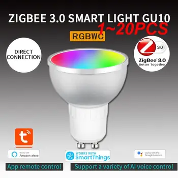 1~20PCS išmanioji lemputė Valdymas balsu 5w Tuya Rgbcw Zigbee 3.0 Išmanieji namai Išmanioji LED lemputė Darbas su Alexa Home