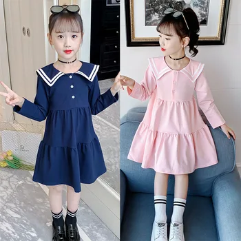 2023 Korėjos pavasario rudens vaikų mergaitė Vieno gabalo suknelė Mažylio mergaitė Suknelė Elementari mergaitė Rožinė suknelė Rudens vaikų drabužiai