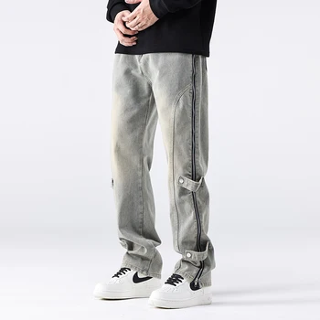 2024 Pavasario ir rudens naujos mados tendencijos Vienspalviai elastiniai džinsai Vyriškos laisvalaikio patogios aukštos kokybės plius dydžio kelnės A106