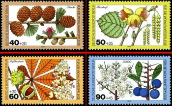 4 PCS, Vokietijos pašto ženklas, 1979, Augalų antspaudas, Gėlės ir vaisiai, Tikras originalas, Pašto ženklų kolekcija, MNH