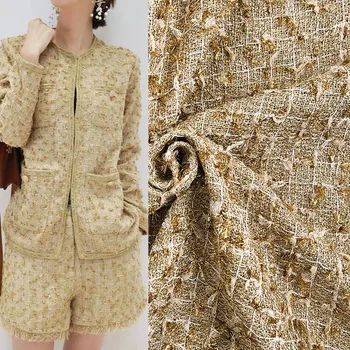50x145cm Auksinės vielos grotelės Verpalais dažytas tvido audinys moteriai Rudens švarko suknelė Kostiumai Paltas Sijonas Rankinė 