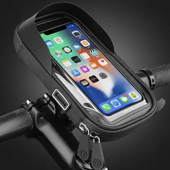 6.3Inch jutiklinio ekrano dviračių krepšiai, dviračio galvutės vamzdžio telefono dėklo laikiklis, vandeniui atsparus MTB dviračių vairas mobiliojo telefono krepšys