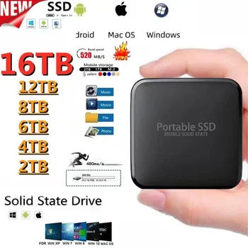 64TB Nešiojamieji SSD standieji diskai Didelės spartos standusis diskas Išorinis 16 TB 8 TB mobilusis saugojimo įrenginys Atsparus smūgiams Ps4 nešiojamojo kompiuterio staliniams kompiuteriams