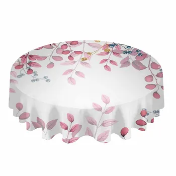 Abstrakčiai Rožiniai mėlyni lapai Šaka Apvali staltiesė Neperšlampama vestuvių pokylių stalo danga Valgomojo dekoratyvinė staltiesė
