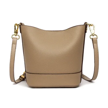 Aukštos kokybės minkšta karvės odos rankinė Prabangus moteriškas kibiras Messenger Pečių krepšys Ladies Fashion Natūralios odos kompozicinis krepšys