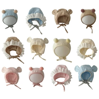 B2EB Prabangių rūmų stiliaus kepurė kūdikiams su nėrinių apdaila Karališko dizaino kepurė Madingas aksesuaras Dovana 0-2 metų kūdikiams