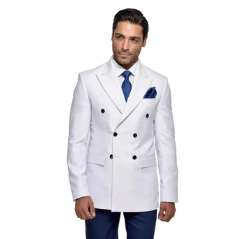 Balti kostiumai vyrams Slim Fit Double Breasted Classic Blazer Sets Vestuvių jaunikis Vyriški drabužiai Didelio dydžio bussiness apranga 2 vnt