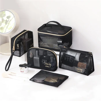 Black Silk Mesh Cosmetic Bag Mesh Cosmetic Bag Mesh Zipper Bag Kelioninių reikmenų laikymo krepšys