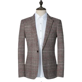 British Style Vyriški kostiumai Blazers Fashion Plaid Casual Wedding Business Blazer Homme Slim Fit suknelė Terno Masculino S-4XL