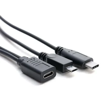 C tipo įkrovimo išplėtimo duomenų skirstytuvo adapterio kabelis, USB 3.1 / Micro USB 1 moteriškas į 