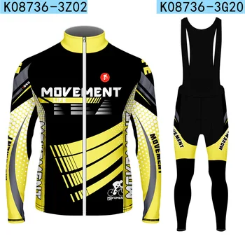 Cycling Jersey Set 2023 Dviračių ilgomis rankovėmis Drabužiai Vyriškas geltonas atspaudas Viršus ir kelnių kostiumas Sportinė apranga