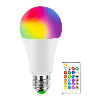 E27 išmanioji valdymo lempa RGB šviesa pritemdoma 7W RGBW LED lempa Spalvinga besikeičianti lemputė Led Lampada RGBW Baltas dekoro namai