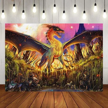 Fantazijos pasaulis Gobelenas Gimtadienio fotografija Fonas Viduramžių Raudonojo drakono žmogaus karo mitologijos tematika DekoracijaFono reklamjuostė
