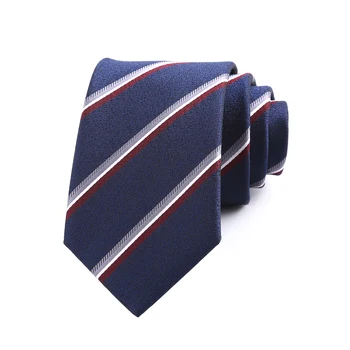 Fashion 7CM Mens Necktie Polyester Silk Ties For Man Navy Wine Striped Jacquard Cravat Business Party Corbatas Para Hombre 2023