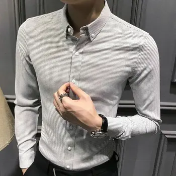 Fashion Lapel Button All-match Lattice Shirts Vyriški drabužiai 2023 Spring New Oversized Casual Tops Korėjietiški marškiniai ilgomis rankovėmis