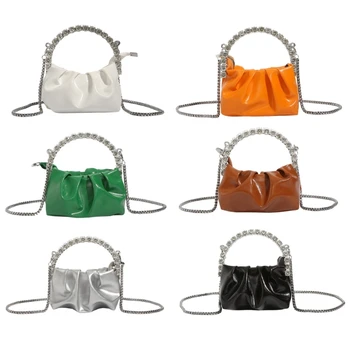 Fashion Pliated Rhinestone Shoulder Bags Mini Mobile Phone Bag Crossbody Bag Ruched Design Trendy Bag Versatile Travel Bag