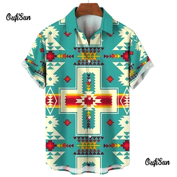 Fashion Vintage vyriški marškiniai 3d Spausdinti actekų toteminiai Havajų marškiniai vyrams Laisvalaikio vyrų drabužiai Laisvi oversized trumpų rankovių viršugalviai