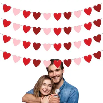 Felt Heart Banner Garland Felt Heart Garland For Valentine's Day Heart Shape Valentines Day Garland Mantel Decor