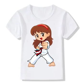 Funny Children Cartoon Taekwondo Print Tshirt Kids Girls Summer Tops Child T marškinėliai