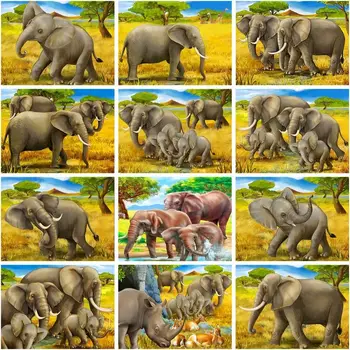 GATYZTORY Grassland Elephant Diy Painting By Number Kits Pictures By Numbers Drawing Canvas Handpainted Home Decoration