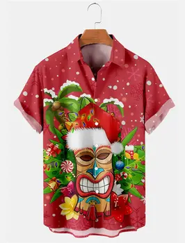 Havajų retro kaukė Totemas Vyriški marškiniai Casual Open Lapel Vyriški Patogūs Vyriški marškiniai trumpomis rankovėmis
