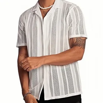 Hot Selling Men's Street Casual Button-Megzti marškiniai trumpomis rankovėmis Top Vyriški marškiniai Tuščiaviduriai