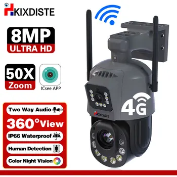ICSEE 4K 6MP 50X 30X priartinimo WIFI kamera 4G PTZ dvigubas objektyvas lauke atėjo žmogaus aptikimo stebėjimo sistema XMeye dvigubo ekrano kamera