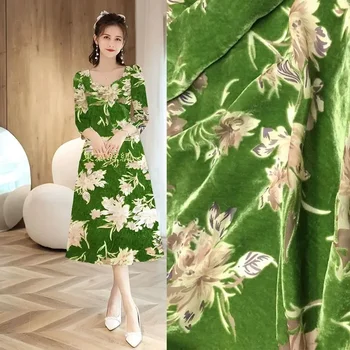 Individualizuotas Matcha Green Cherry Blossom Cut True Velvet Fashion Fabric Dress Shirt Mulberry Silk Hollow Gold Velvet Audinys